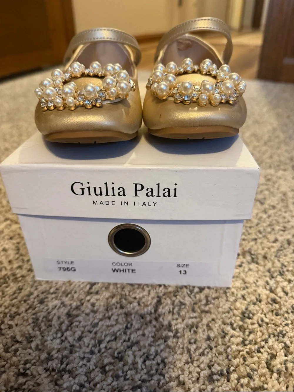 Girls Pearl & Crystal Gold Mary Jane Dress Shoes